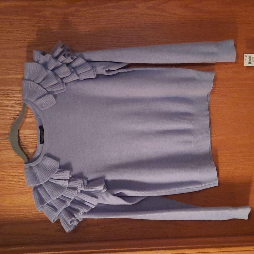 NWT Women's Charter Club Cashmere Cha Cha Ruffled Sweater in Lupine Blue